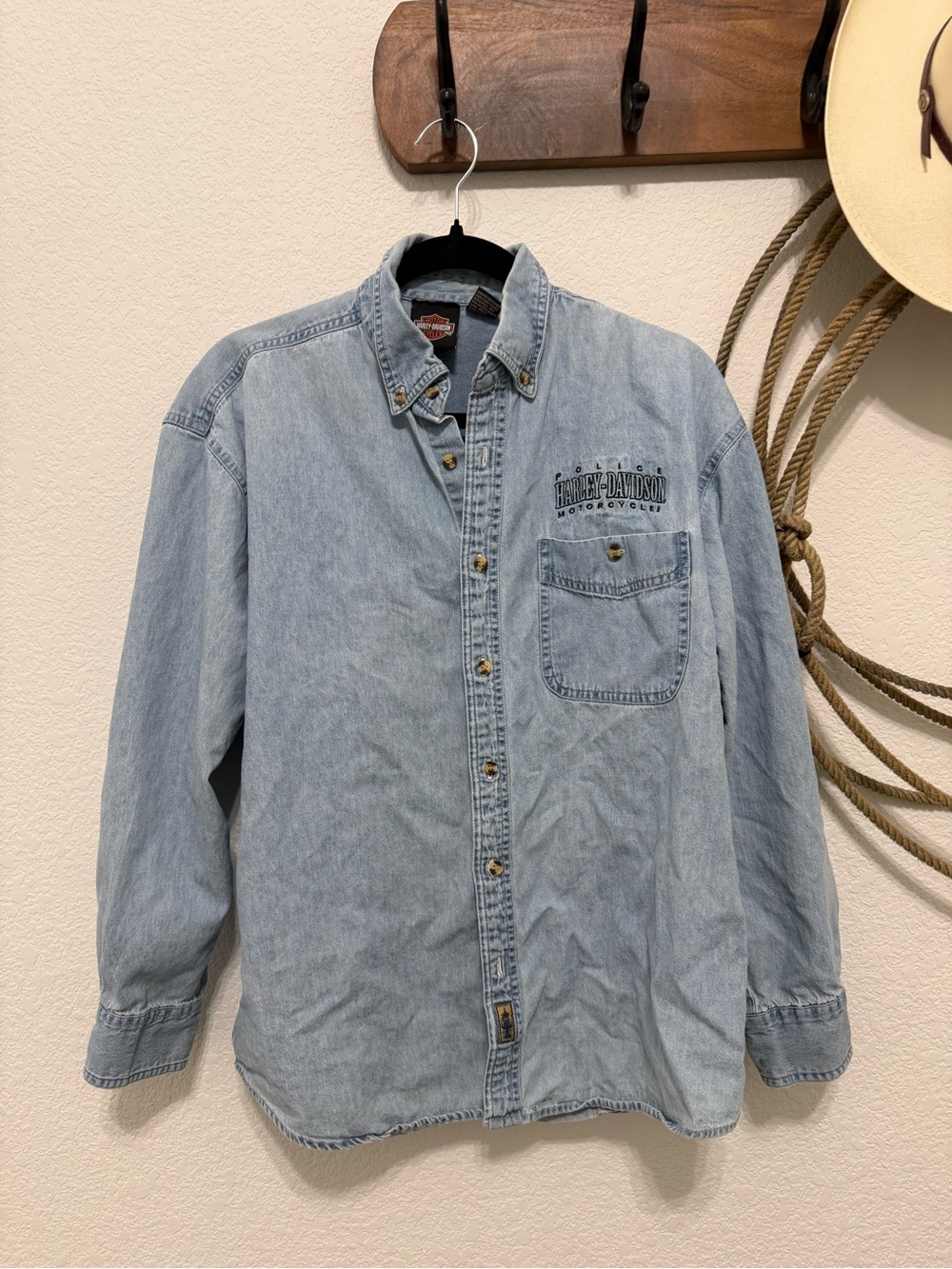 Vintage Harley-Davidson Police Denim Button Down Shirt - Size M